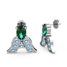 Mimallona Kelebek Küpe - Yeşil kuvars ve akuamarin 14 ayar beyaz altın küpe #19tqniz