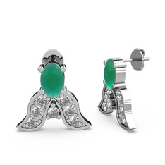 Kök zümrüt ve swarovski 8 ayar beyaz altın küpe