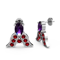 Mimallona Kelebek Küpe - Ametist ve garnet 14 ayar beyaz altın küpe #1aaaqu7