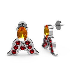 Mimallona Kelebek Küpe - Sitrin ve garnet 14 ayar beyaz altın küpe #1ag1h6q