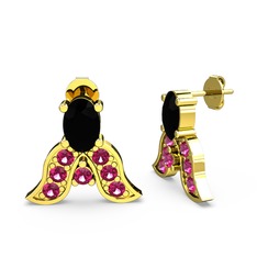 Siyah zirkon ve rodolit garnet 8 ayar altın küpe