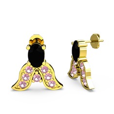 Mimallona Kelebek Küpe - Siyah zirkon ve pembe kuvars 14 ayar altın küpe #1b3oku6