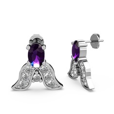 Mimallona Kelebek Küpe - Ametist ve swarovski 8 ayar beyaz altın küpe #1b5c23x