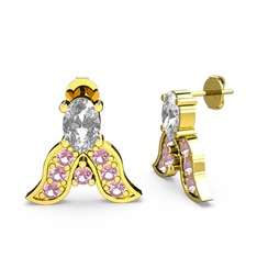 Swarovski ve pembe kuvars 14 ayar altın küpe