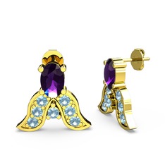 Mimallona Kelebek Küpe - Ametist ve akuamarin 18 ayar altın küpe #1bjgto9