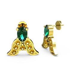 Yeşil kuvars ve sitrin 8 ayar altın küpe