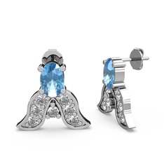 Akuamarin ve swarovski 8 ayar beyaz altın küpe