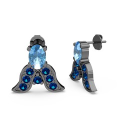 Mimallona Kelebek Küpe - Akuamarin ve lab safir 925 ayar siyah rodyum kaplama gümüş küpe #1c15moz