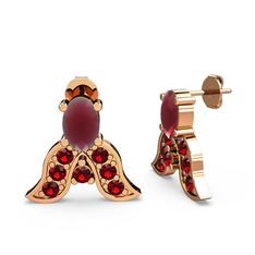 Kök yakut ve garnet 14 ayar rose altın küpe
