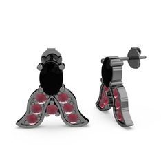 Mimallona Kelebek Küpe - Siyah zirkon ve kök yakut 925 ayar siyah rodyum kaplama gümüş küpe #1dhkrt3