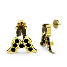 Mimallona Kelebek Küpe - Dumanlı kuvars ve siyah zirkon 18 ayar altın küpe #1fd3ep9