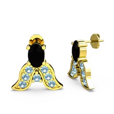 Mimallona Kelebek Küpe - Siyah zirkon ve akuamarin 925 ayar altın kaplama gümüş küpe #1fn4rsm