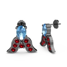 Mimallona Kelebek Küpe - Akuamarin ve garnet 925 ayar siyah rodyum kaplama gümüş küpe #1fuq0rt