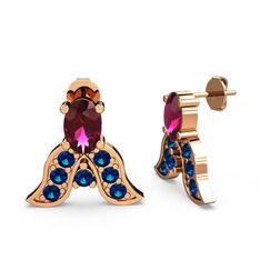 Rodolit garnet ve lab safir 18 ayar rose altın küpe