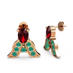 Mimallona Kelebek Küpe - Garnet ve kök zümrüt 14 ayar rose altın küpe #1gc63iu