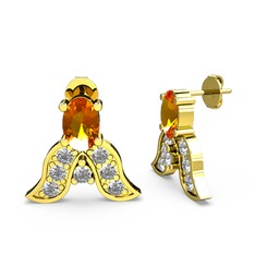 Mimallona Kelebek Küpe - Sitrin ve swarovski 8 ayar altın küpe #1gp33tr