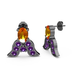 Mimallona Kelebek Küpe - Sitrin ve ametist 925 ayar siyah rodyum kaplama gümüş küpe #1gzfl23