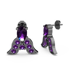 Mimallona Kelebek Küpe - Ametist 925 ayar siyah rodyum kaplama gümüş küpe #1h2d64m