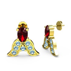 Garnet ve akuamarin 8 ayar altın küpe