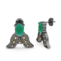 Mimallona Kelebek Küpe - Kök zümrüt ve dumanlı kuvars 925 ayar siyah rodyum kaplama gümüş küpe #1h7calx