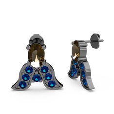 Mimallona Kelebek Küpe - Dumanlı kuvars ve lab safir 925 ayar siyah rodyum kaplama gümüş küpe #1i9fr6q