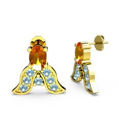 Mimallona Kelebek Küpe - Sitrin ve akuamarin 18 ayar altın küpe #1iwbqew