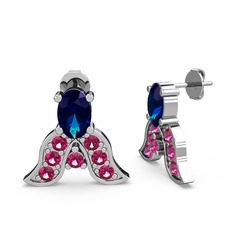 Lab safir ve rodolit garnet 18 ayar beyaz altın küpe