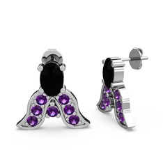 Siyah zirkon ve ametist 14 ayar beyaz altın küpe