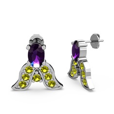 Ametist ve peridot 8 ayar beyaz altın küpe