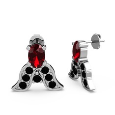 Garnet ve siyah zirkon 14 ayar beyaz altın küpe