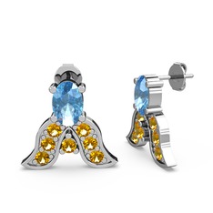 Mimallona Kelebek Küpe - Akuamarin ve sitrin 18 ayar beyaz altın küpe #1ltkk2u