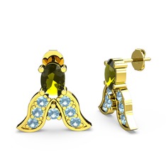 Mimallona Kelebek Küpe - Peridot ve akuamarin 18 ayar altın küpe #1lvbpjr