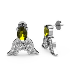 Peridot ve pırlanta 8 ayar beyaz altın küpe (0.504 karat)