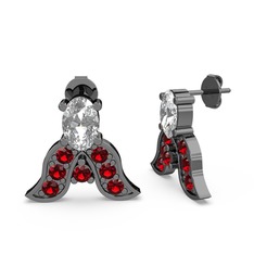 Mimallona Kelebek Küpe - Beyaz zirkon ve garnet 925 ayar siyah rodyum kaplama gümüş küpe #1mxwht4