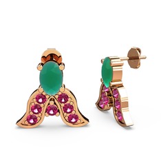 Mimallona Kelebek Küpe - Kök zümrüt ve rodolit garnet 8 ayar rose altın küpe #1n0wh1r