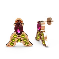 Mimallona Kelebek Küpe - Rodolit garnet ve peridot 925 ayar rose altın kaplama gümüş küpe #1naglru