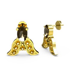 Mimallona Kelebek Küpe - Dumanlı kuvars ve sitrin 14 ayar altın küpe #1nkxoki