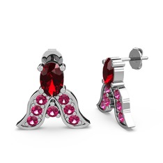Garnet ve rodolit garnet 18 ayar beyaz altın küpe