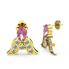 Mimallona Kelebek Küpe - Pembe kuvars ve pırlanta 925 ayar altın kaplama gümüş küpe (0.504 karat) #1oj7a3f