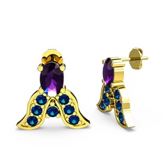 Mimallona Kelebek Küpe - Ametist ve lab safir 18 ayar altın küpe #1ozgkeu