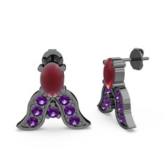 Mimallona Kelebek Küpe - Kök yakut ve ametist 925 ayar siyah rodyum kaplama gümüş küpe #1plknib