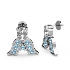 Swarovski ve akuamarin 14 ayar beyaz altın küpe