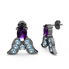 Mimallona Kelebek Küpe - Ametist ve akuamarin 925 ayar siyah rodyum kaplama gümüş küpe #1qt514t