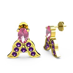 Mimallona Kelebek Küpe - Pembe kuvars ve ametist 925 ayar altın kaplama gümüş küpe #1r3ryr8