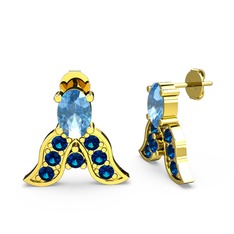 Mimallona Kelebek Küpe - Akuamarin ve lab safir 18 ayar altın küpe #1raa67b