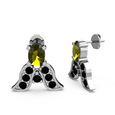 Mimallona Kelebek Küpe - Peridot ve siyah zirkon 18 ayar beyaz altın küpe #1reypnp