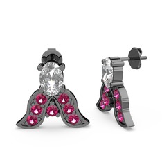 Mimallona Kelebek Küpe - Swarovski ve rodolit garnet 925 ayar siyah rodyum kaplama gümüş küpe #1rqbfeq