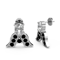 Swarovski ve siyah zirkon 8 ayar beyaz altın küpe