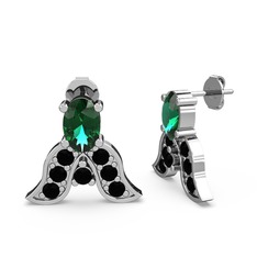 Yeşil kuvars ve siyah zirkon 14 ayar beyaz altın küpe