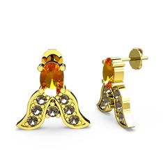 Mimallona Kelebek Küpe - Sitrin ve dumanlı kuvars 8 ayar altın küpe #1ryxvs1